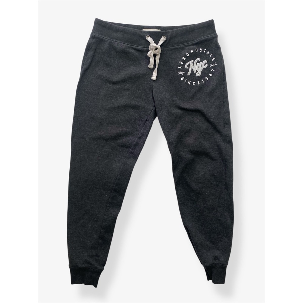 Aeropostale Sweatpants Womens Medium Dark Gray NYC Graphic Fleece Joggers